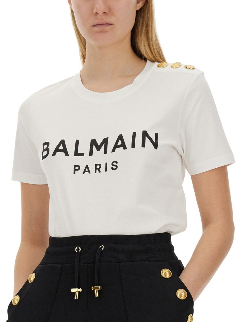 Balmain Classic White T-Shirt With Bold Logo