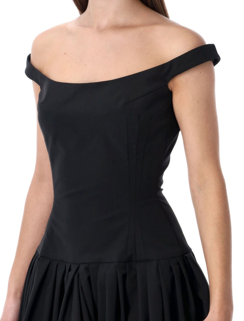 Magda Butrym Black Draped Off-Shoulder Gown