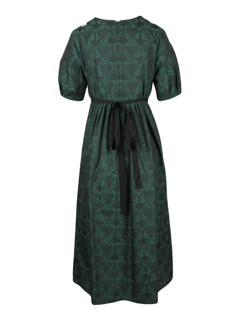 Max Mara A-Line Midi Dress With Jacquard Pattern And Embellished Belt