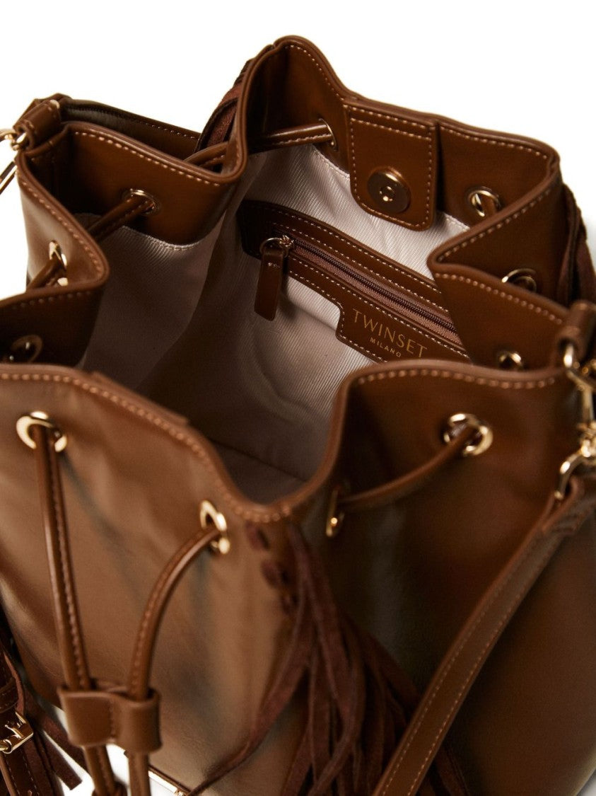 Twin-Set Medium Bucket Bag With Fringe Details