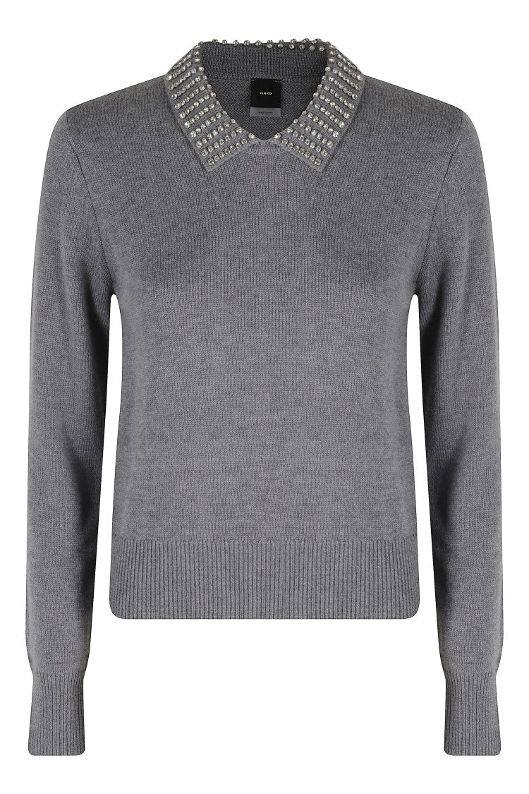 Pinko Ventotene Polo Sweater With Jewel Appliqués