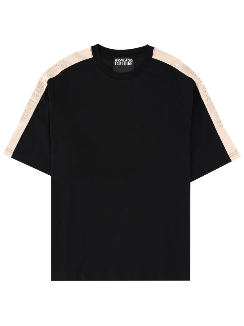Versace Jeans Couture Black Shoulder Stripes Cotton T-Shirt