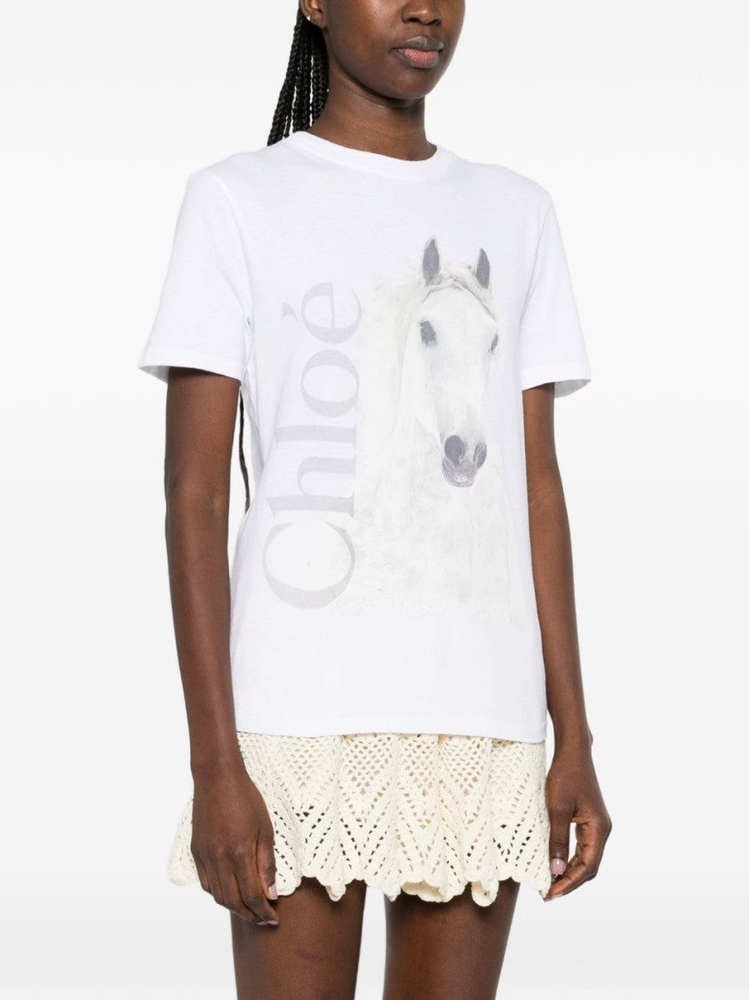 Chloé Artistic Print T-Shirt With Horse Design