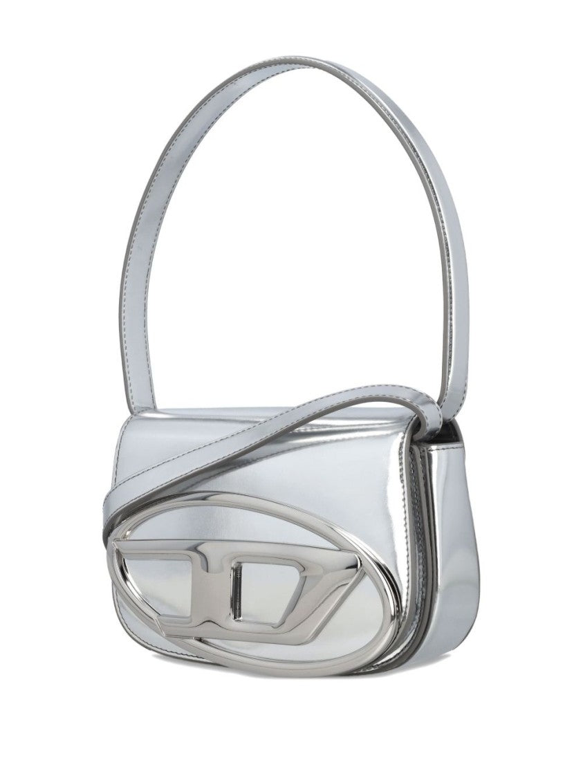 Diesel Silver Top Handle Logo Flap Bag