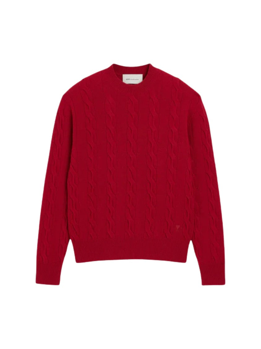 Ami Paris Red Cable-Knit Wool Sweater