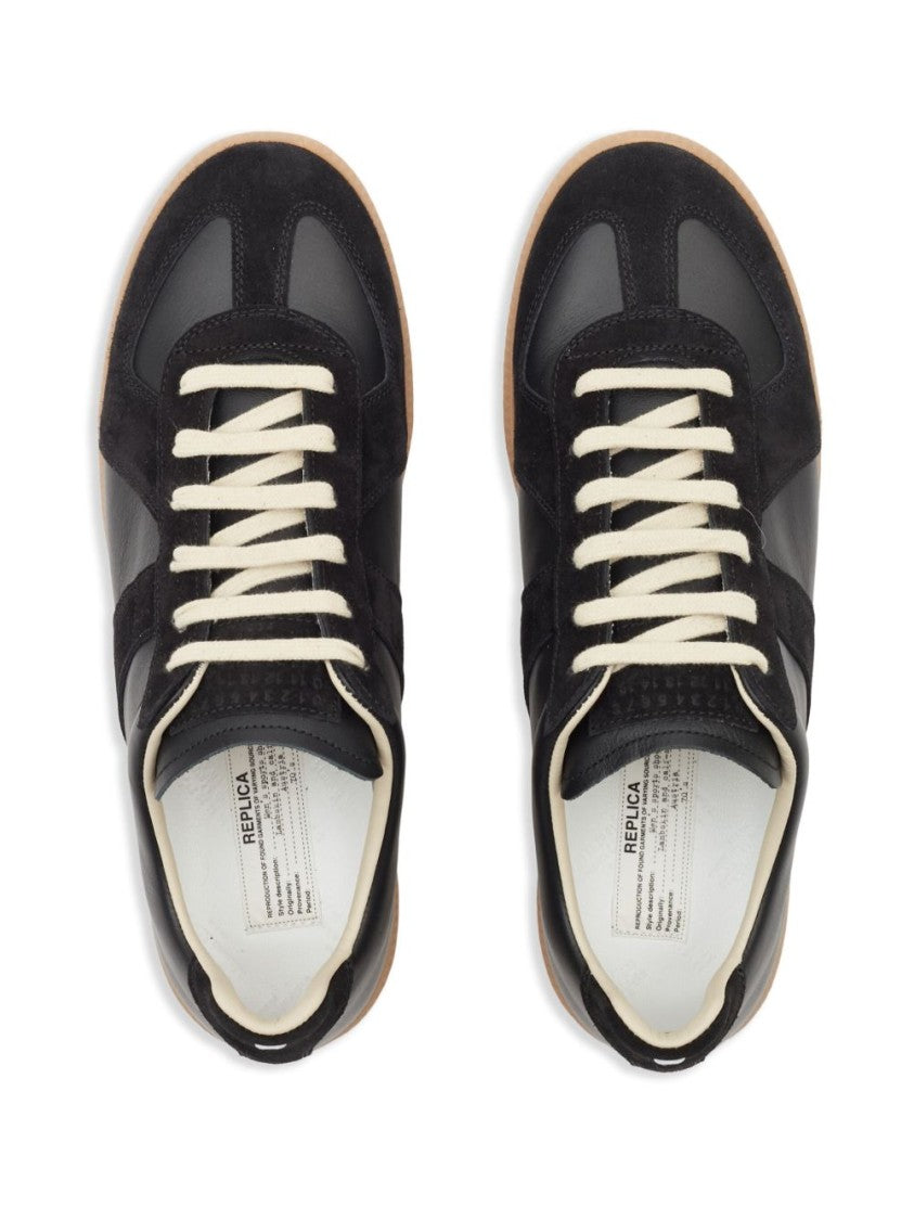 Maison Margiela Black Leather And Suede Sneakers With Contrasting Textures
