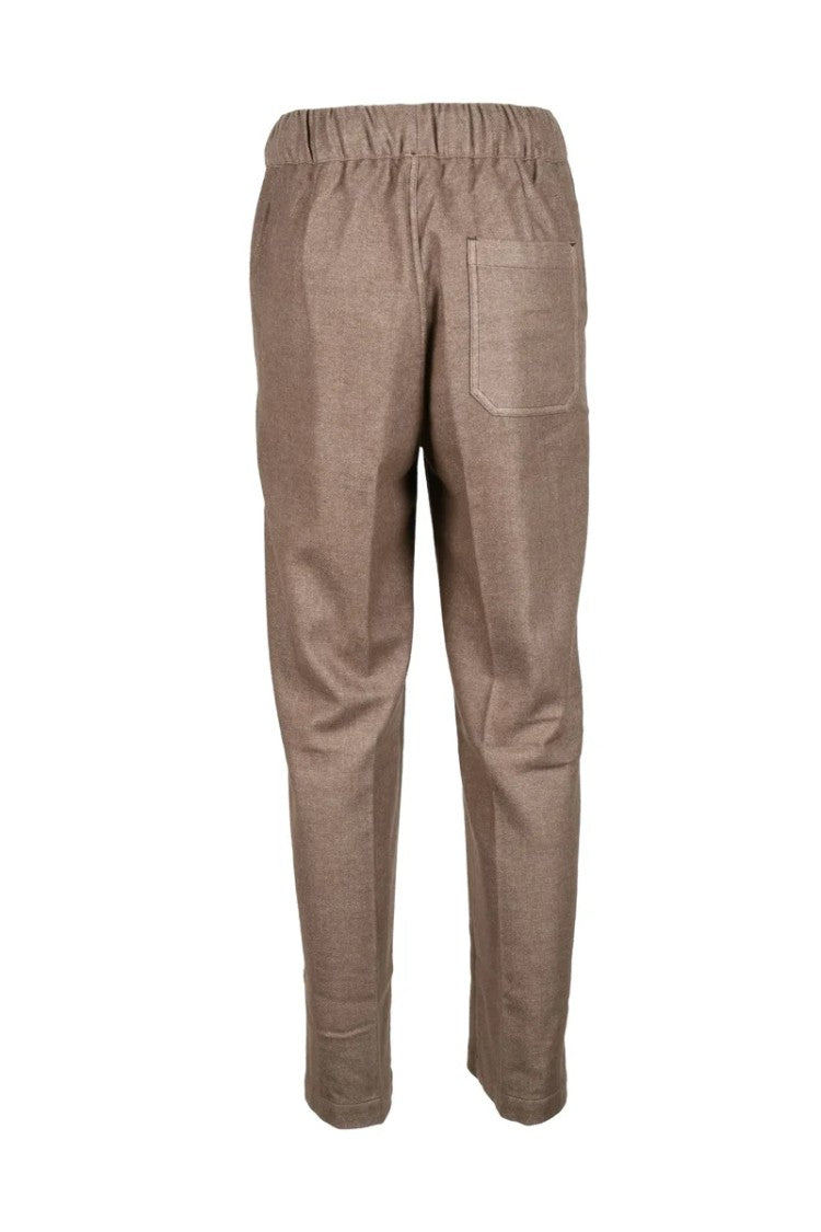 Myths Relaxed Fit Brown Trousers With Tapered Leg And Drawstring Waistband