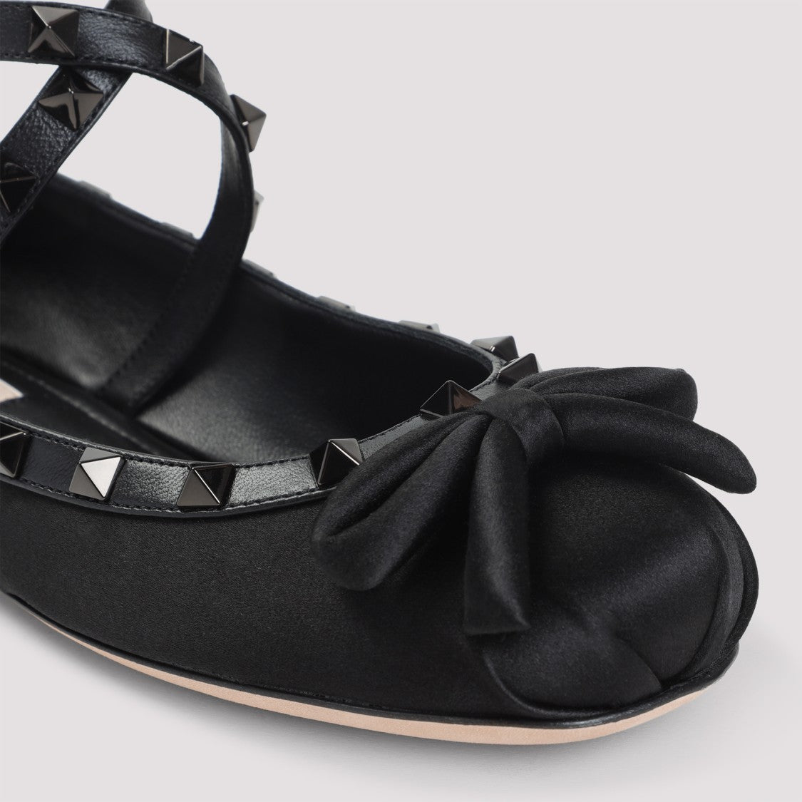 Valentino Garavani Satin And Leather Ballerinas With Ankle Strap