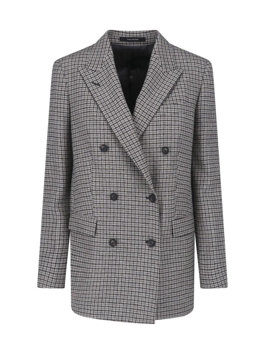 Tagliatore Double-Breasted Pied De Poule Blazer In Grey Wool Blend