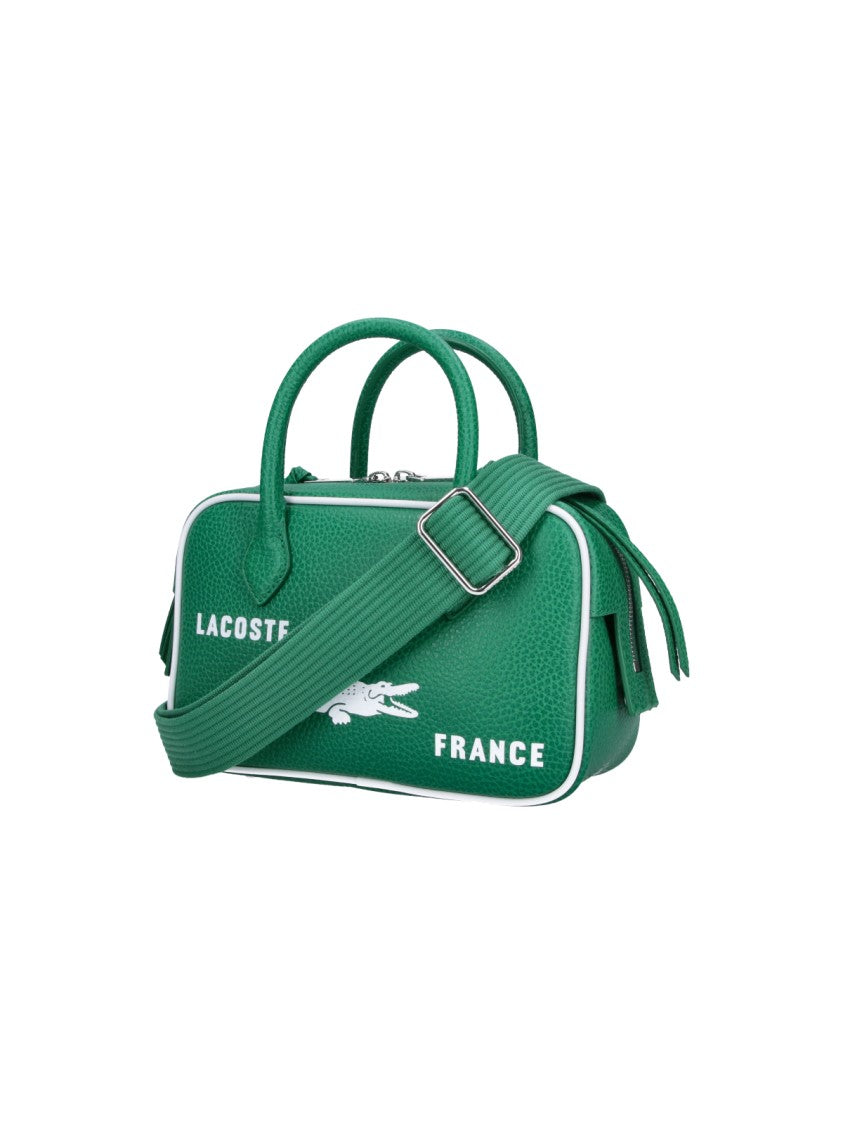 Lacoste Green Textured Leather Rectangular Shoulder Bag