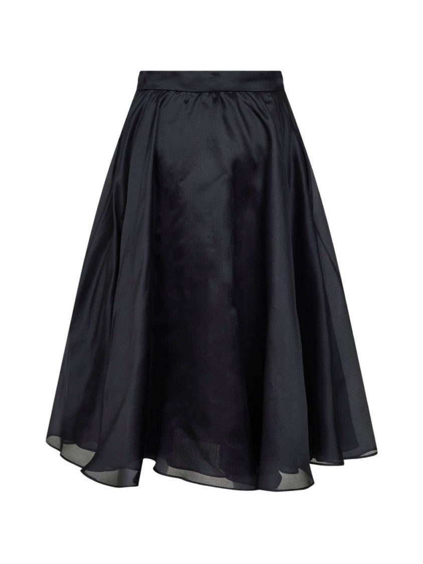 Max Mara Black Silk Full Flared Skirt