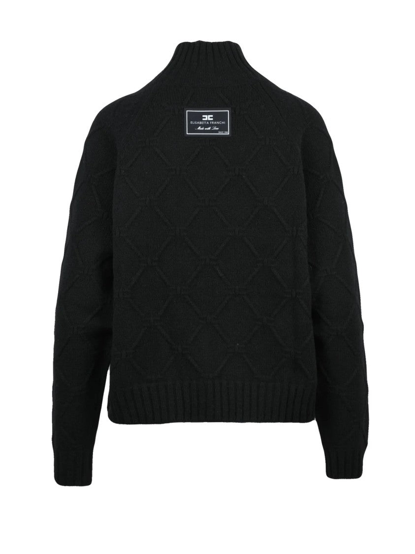 Elisabetta Franchi Mock Neck Sweater With Textured Diamond Pattern