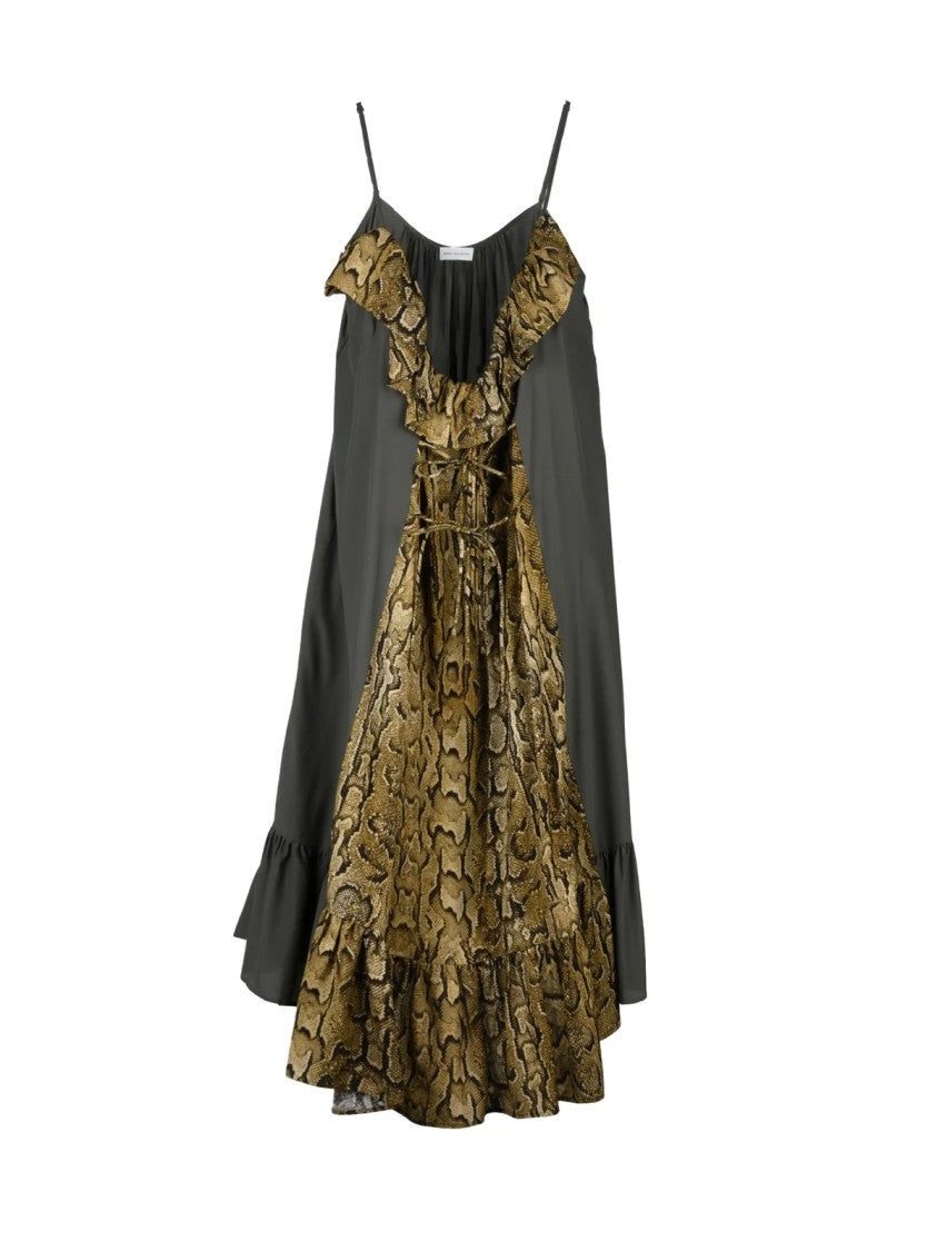Dries Van Noten Green/Fantasy Fluid Viscose-Blend Lace-Up Midi Dress