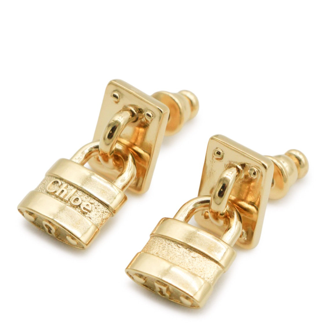 Chloé Gold Brass Earrings With Padlock Pendant