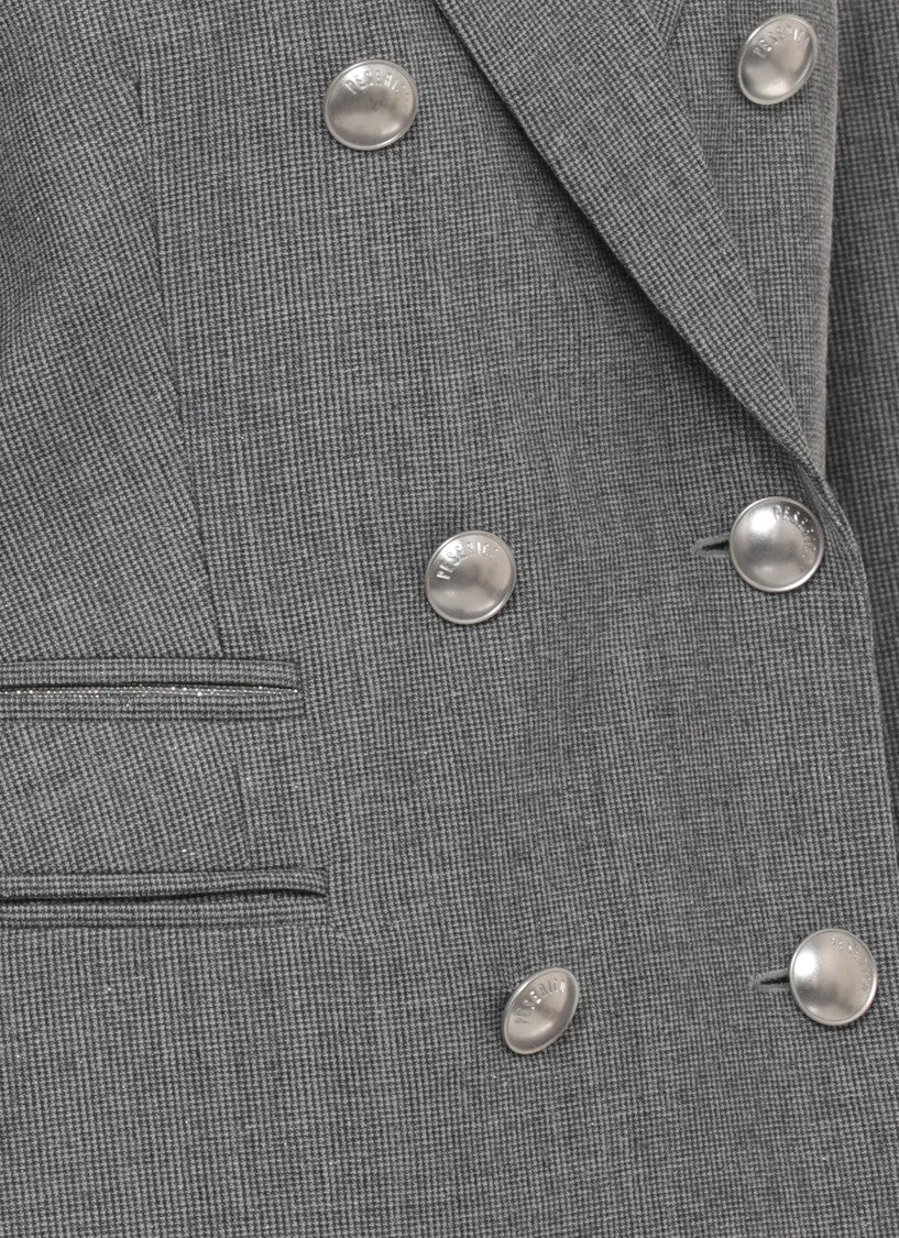 Peserico Double-Breasted Grey Jacket With Rhinestone Detail