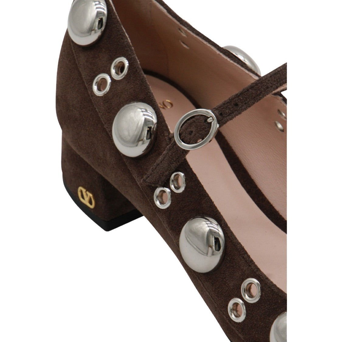 Valentino Garavani Studded Dark Brown Suede Mary Jane Shoes