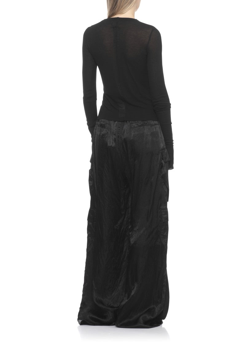 Rick Owens Black Cropped Rib Ripped Sweater