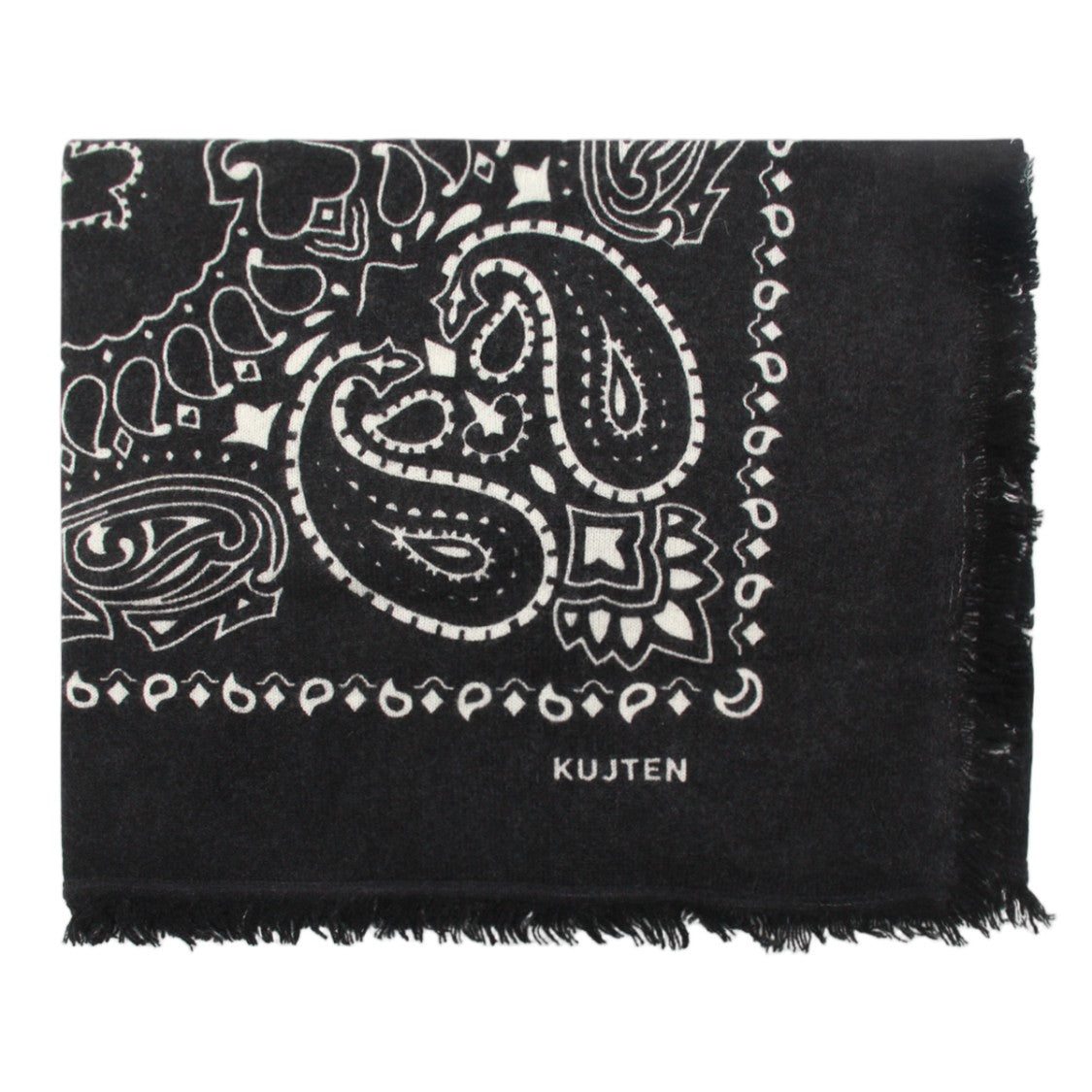 Kujiten Classic Paisley Pattern Scarf With Fringed Edges