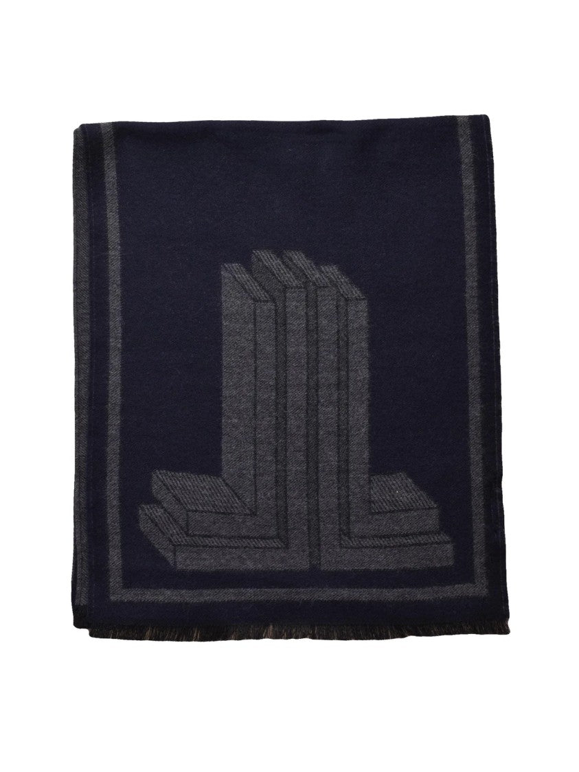 Lanvin Woven Wool Scarf With Geometric Detail And Fringed Edges
