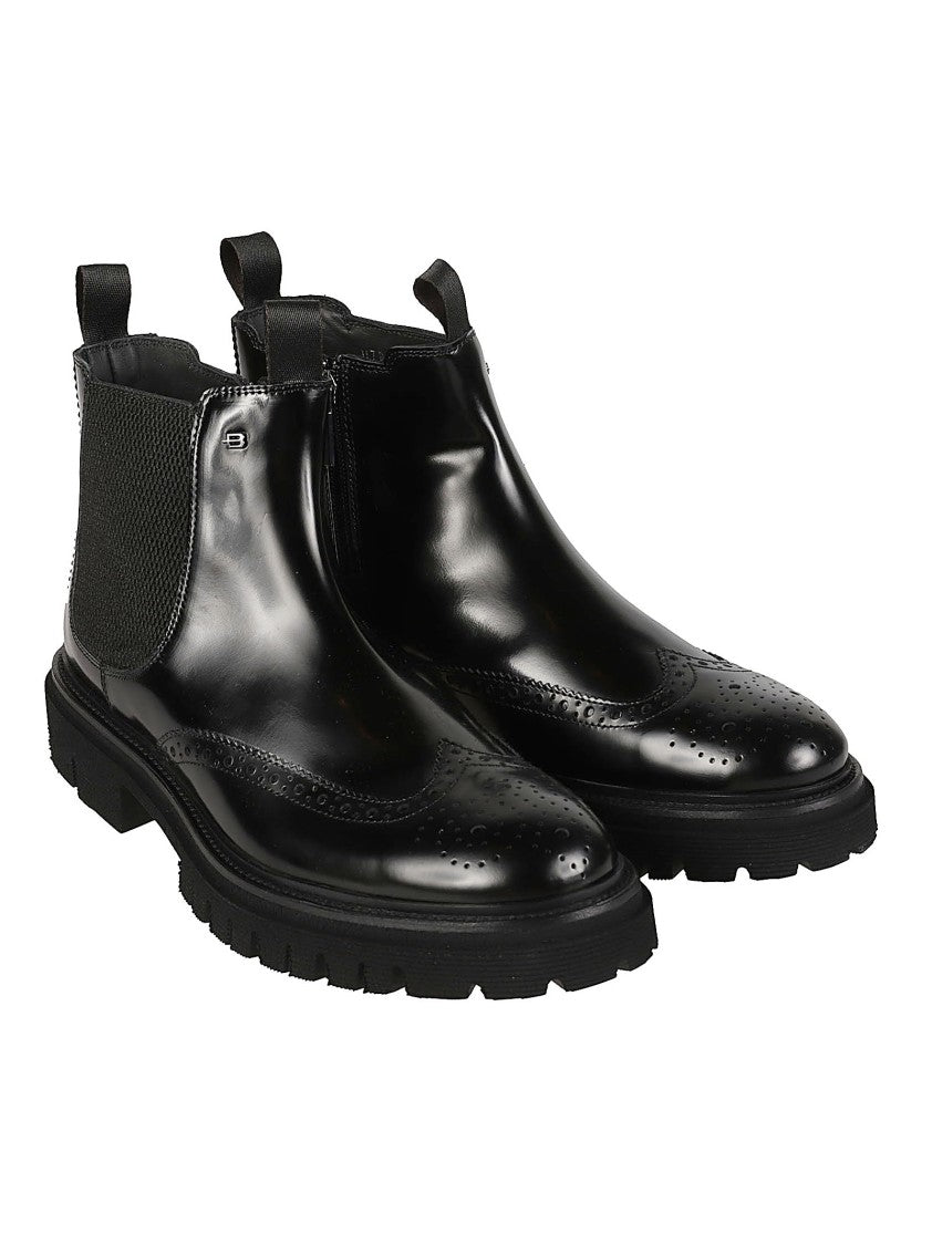 Baldinini Black Calfskin Brogue Detail Ankle Boots