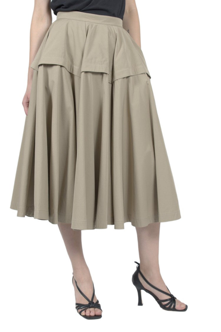 Bottega Veneta Beige Cotton-Blend Tiered Midi Skirt