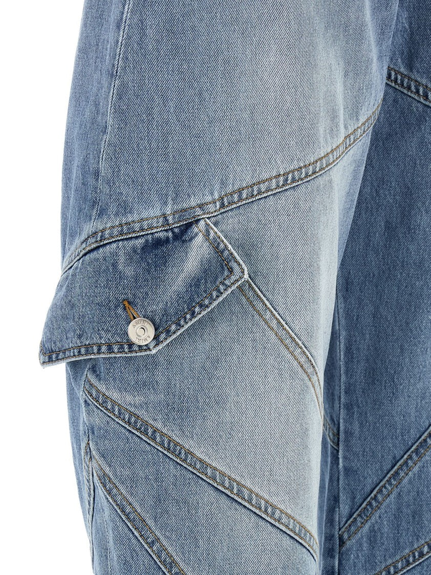 Amiri Stone Washed Denim Jeans With Panel Construction And Cargo Pockets