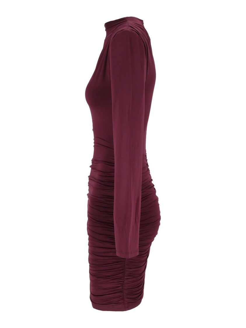 Rotate Burgundy Slim-Fit Draped Mini Dress