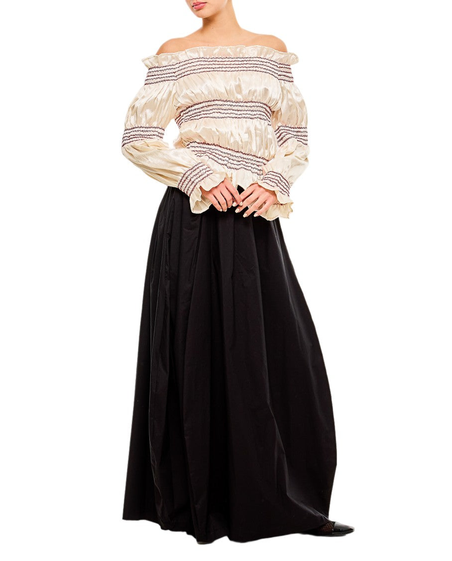 Tigra Tigra Cropped Long-Sleeved Top With Bateau Neckline And Ruched Design