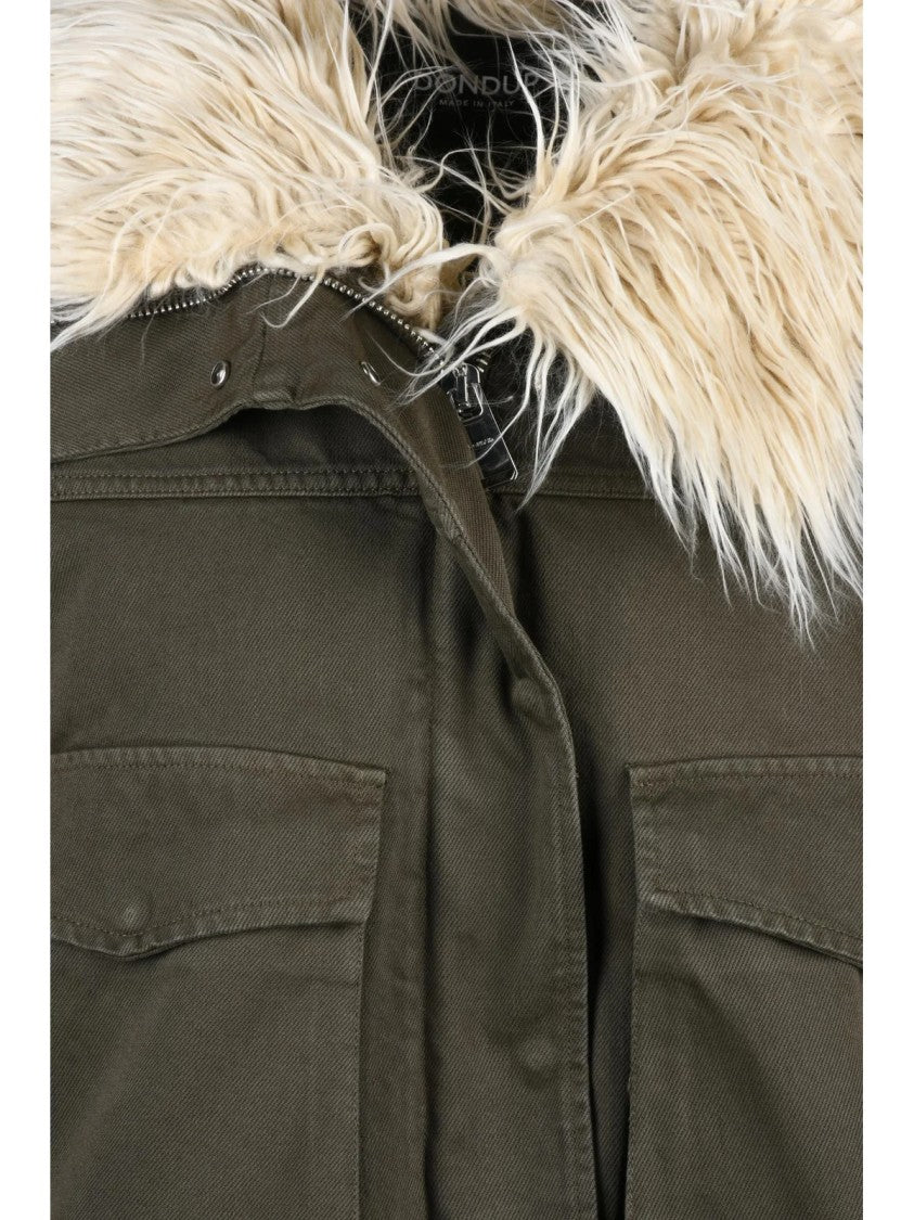 Dondup Military Green Quilted Lined Removable Fur Canvas Jacket