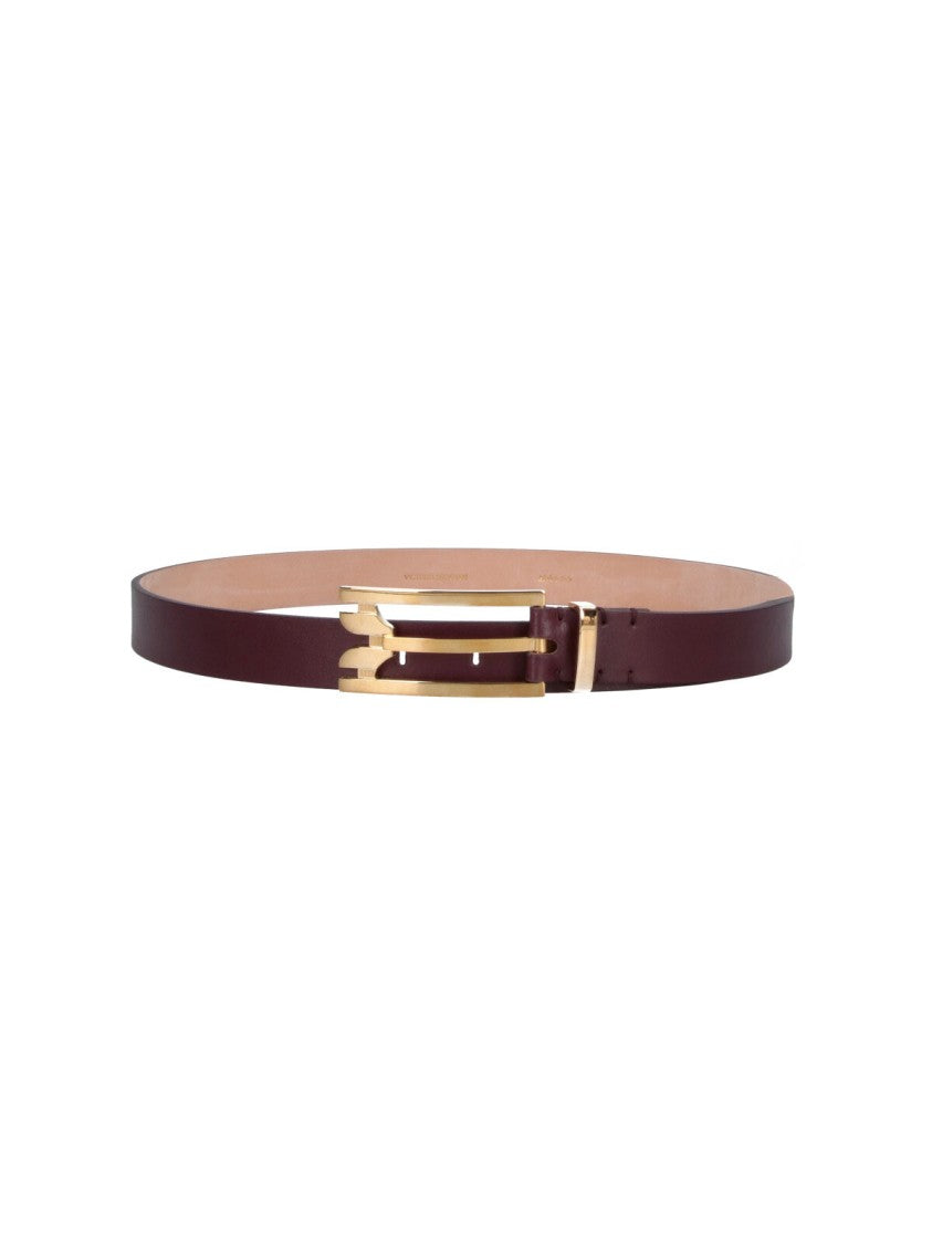 Victoria Beckham Burgundy Gold-Tone Buckle Belt