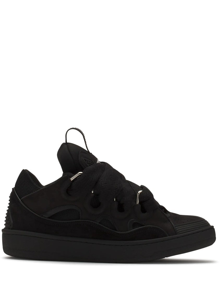 Lanvin Low-Top Black Sneakers With Textured Rubber Sole And Metallic Logo
