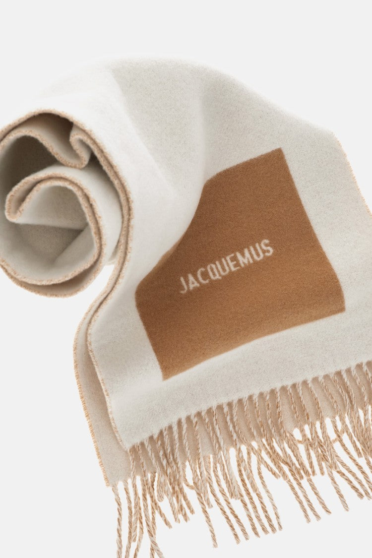 Jacquemus Fringed Wool Scarf With Logo Detailing