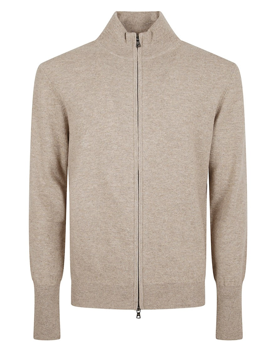 Ballantyne Plain Knit Beige Wool Sweater With Comfortable Fit