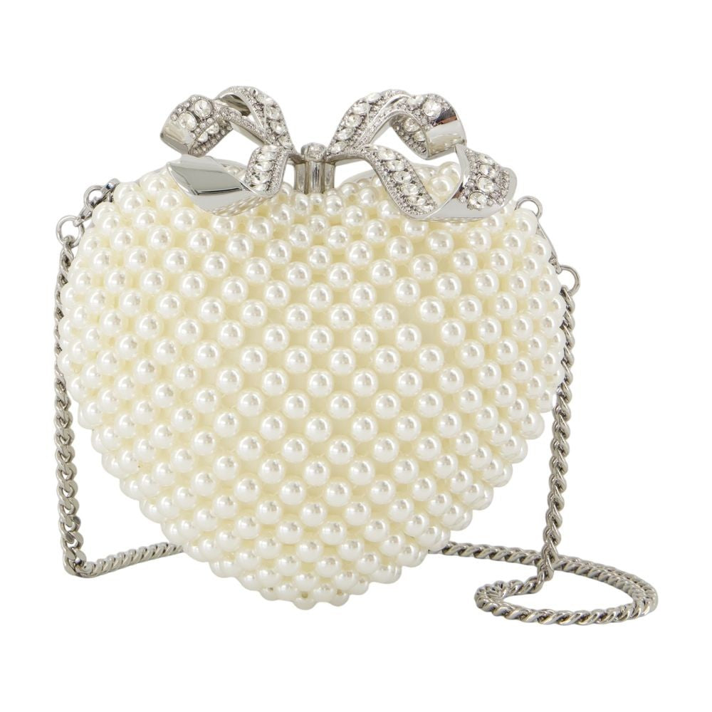 Self-Portrait Pearl Heart Clutch - Polyester - White