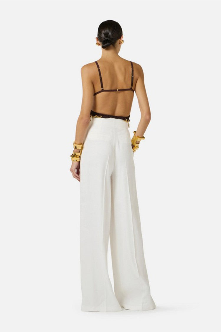 Elisabetta Franchi Ivory Wide-Leg Trousers