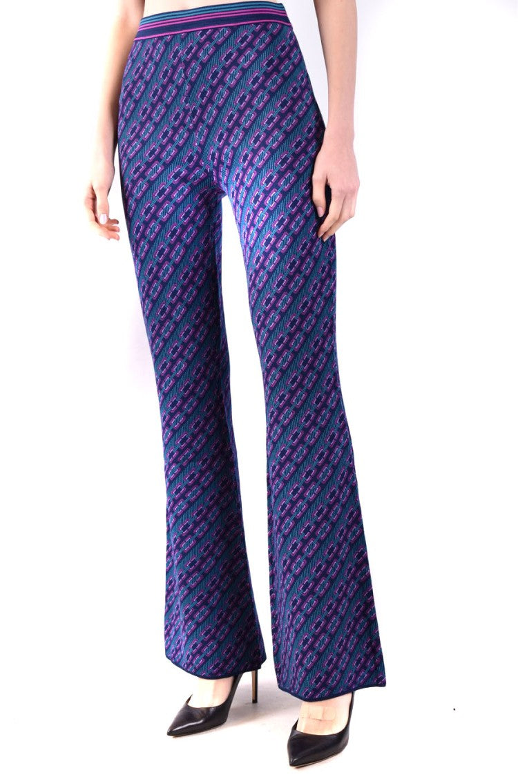 Diane Von Furstenberg Flared Multicolor Trousers Geometric Elastic Waistband
