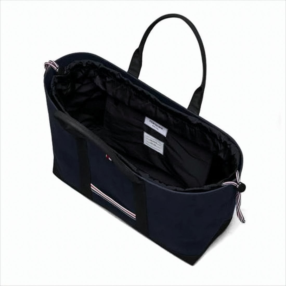 Thom Browne Structured Blue Calfskin Tote Bag With Striped Detail