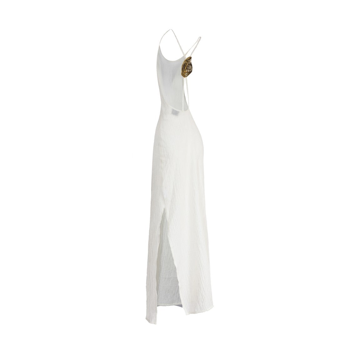 Hamoulet Sleeveless White Maxi Dress With Sculptural Pendant And Side Slit