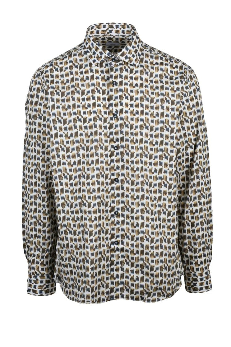 Brio White Brown Cotton Elastane Stretch Shirt