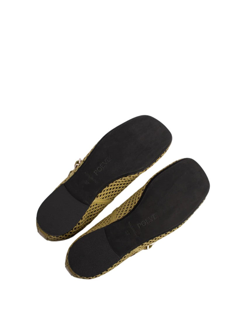 Poeve Perforated Nappa Leather Buckle Strap Ballerina Flats