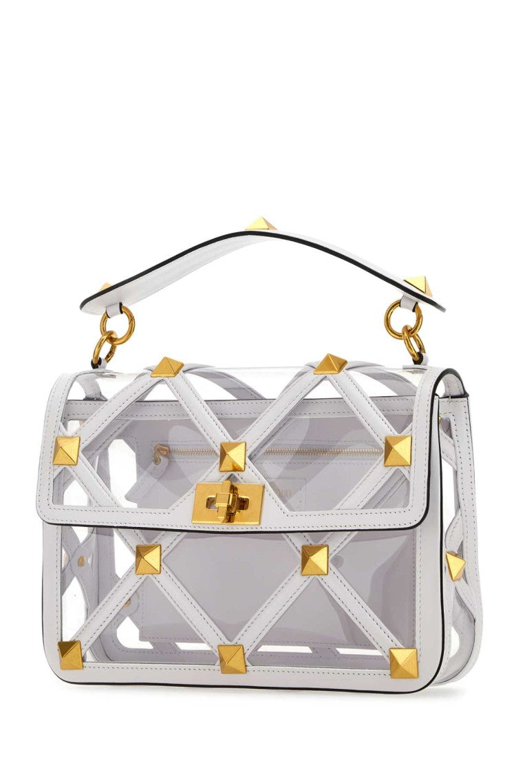 Valentino Garavani White Polymeric Material And Leather Large Roman Stud Handbag