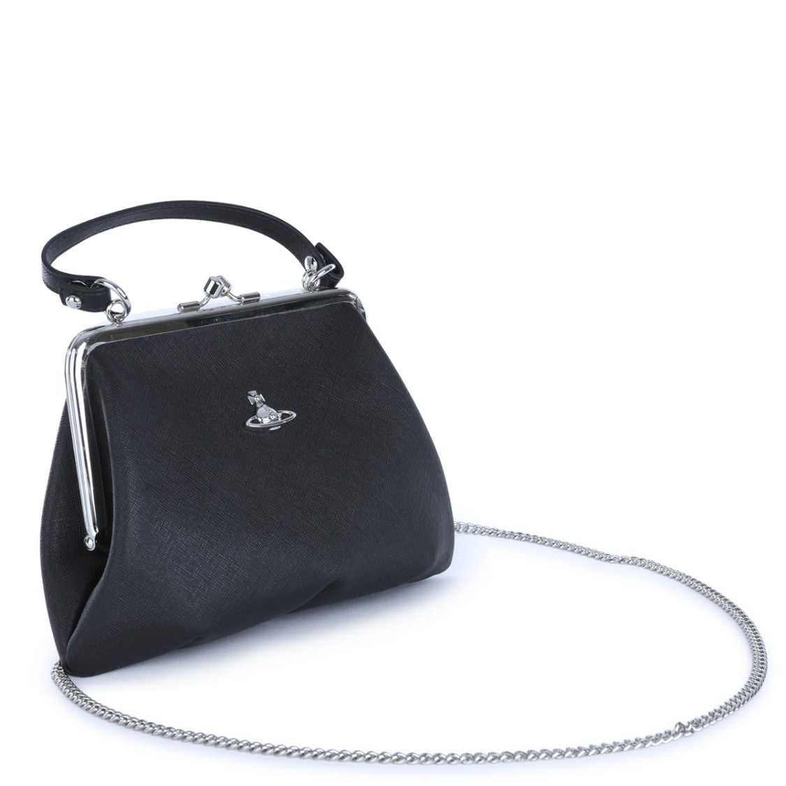 Vivienne Westwood Trapezoidal Handbag With Kiss-Lock Clasp And Silver Frame