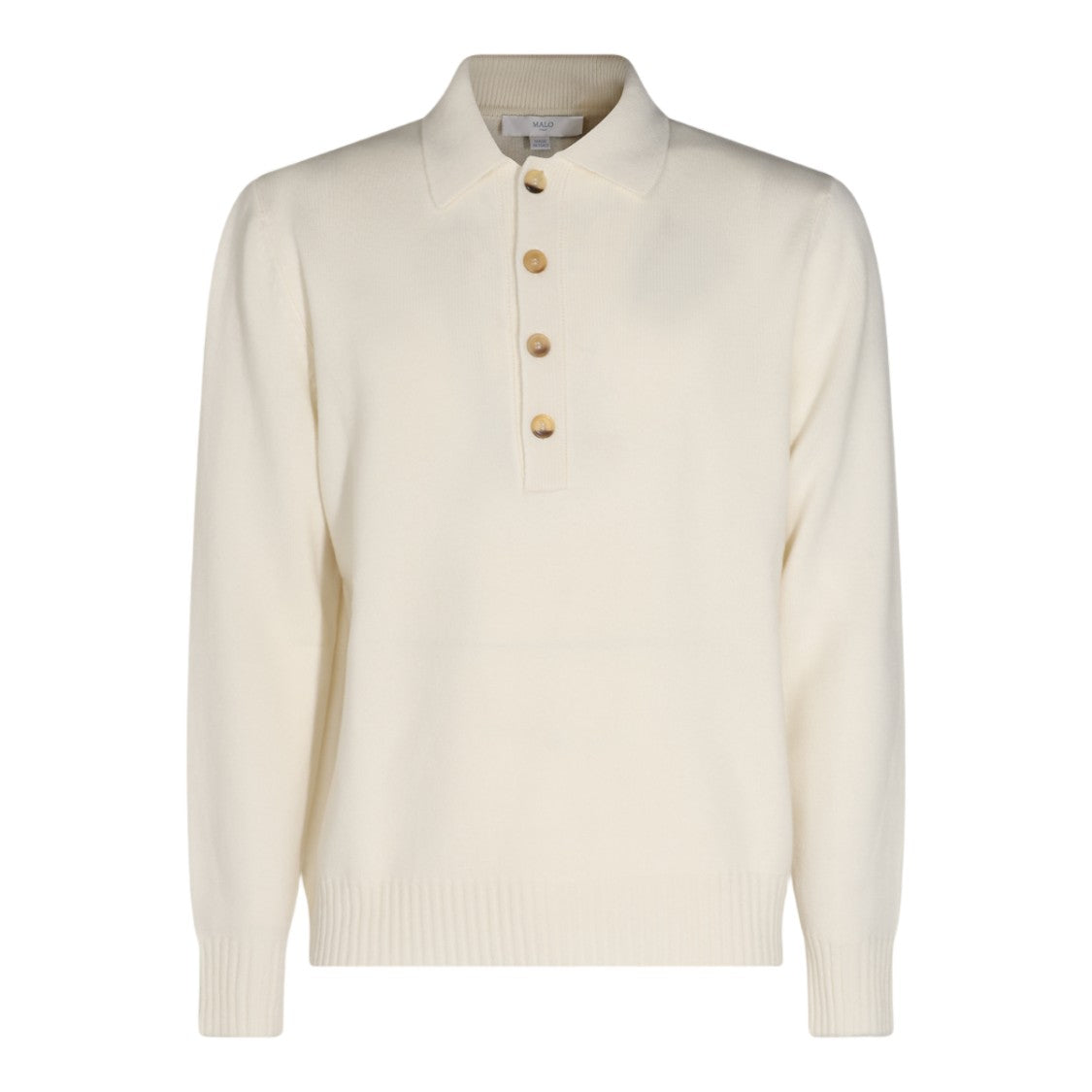 Malo Long-Sleeve Polo Shirt With Natural Wood Button Placket