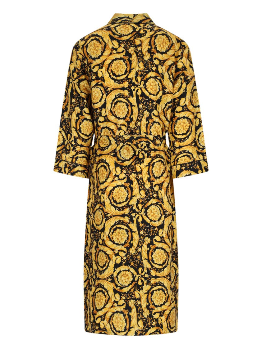 Versace "Barocco" Silk Robe – Black/Yellow
