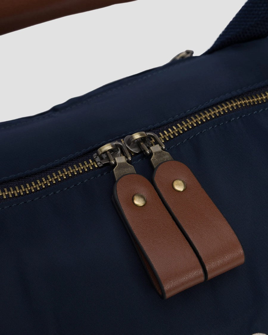 Mc2 Saint Barth Navy Blue Duffle Bag With Brown Leather Accents