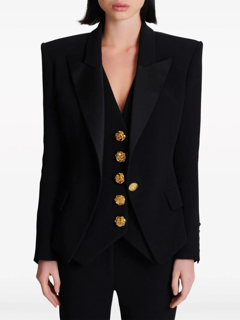 Balmain Satin-Lapel Single-Breasted Blazer
