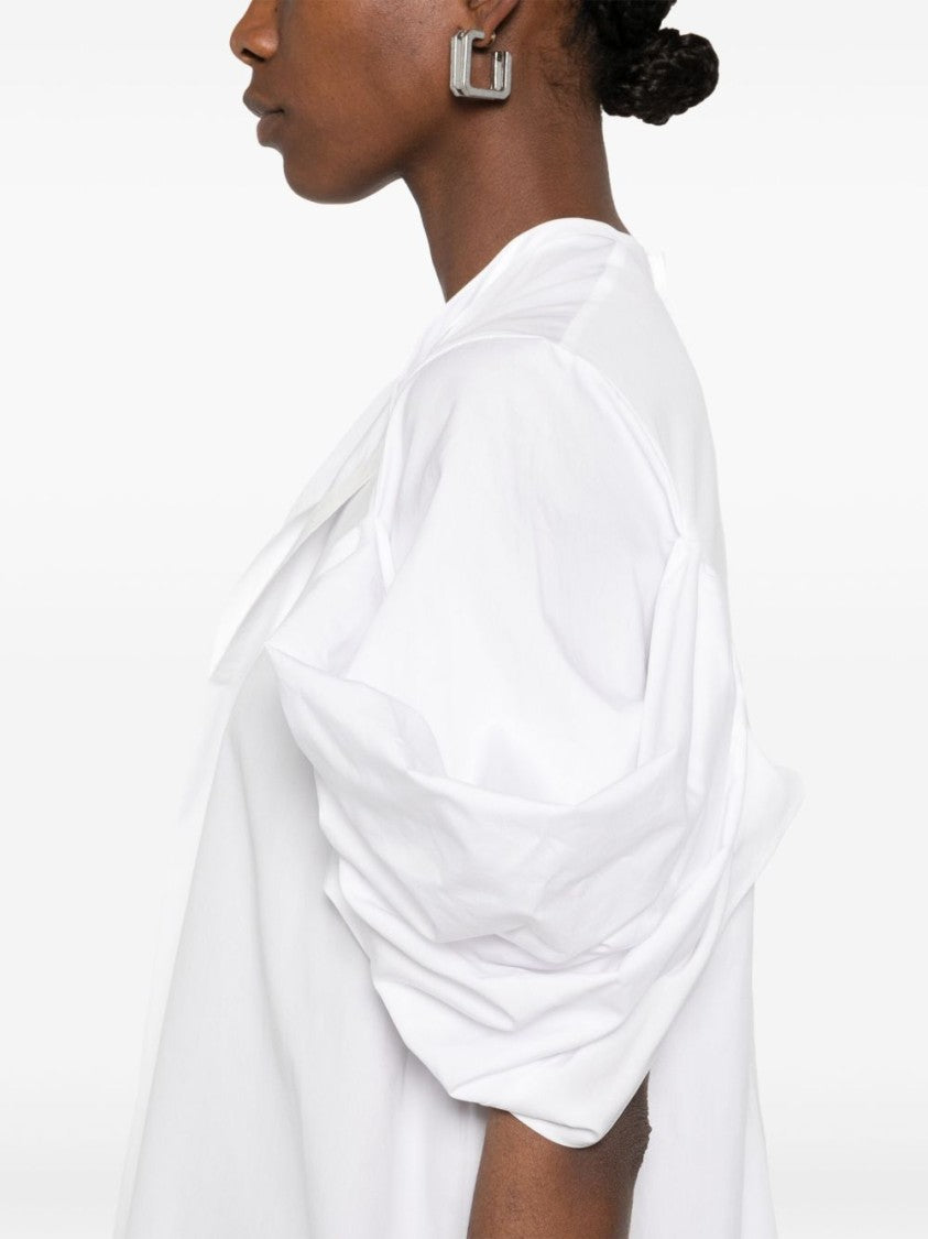 Junya Watanabe White Cotton Top With Pleated Balloon Sleeves