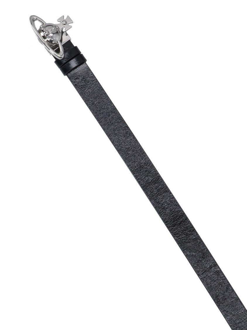Vivienne Westwood Black Calf Leather Belt With Iconic Orb Buckle