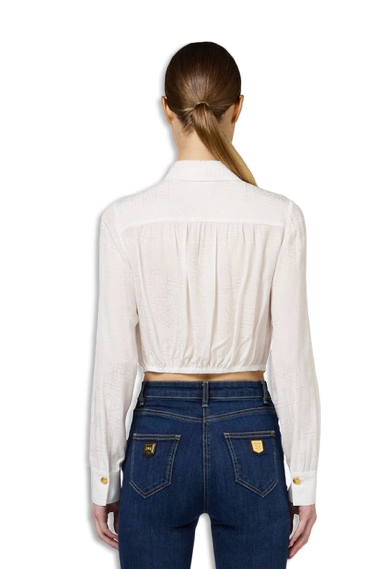 Elisabetta Franchi Cropped Sky Shirt With Bow Tie