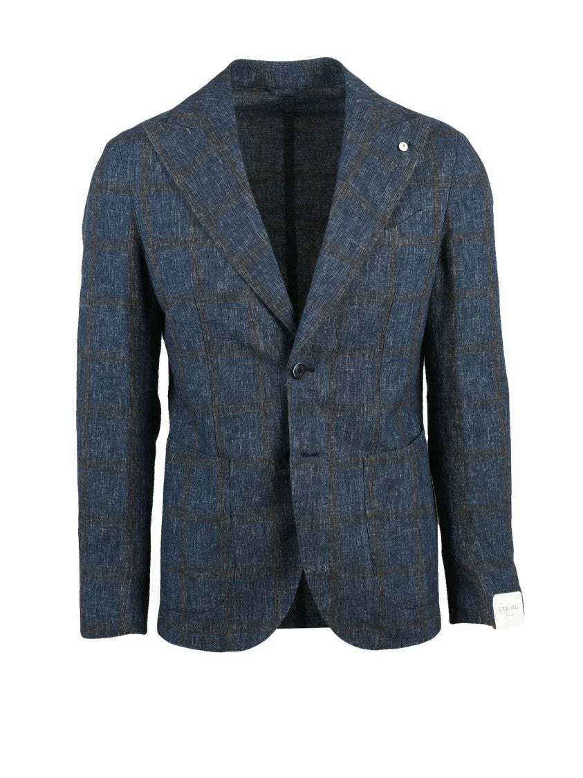 L.B.M. 1911 Blue Linen Cotton Fitted Jacket